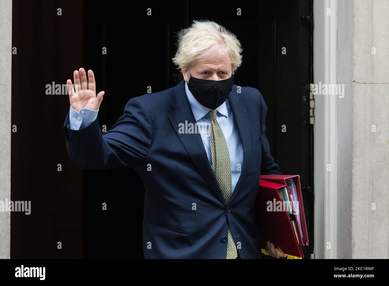 British Prime Minister Boris Johnson leaves 10 Downing Street for PMQs at the House of Commons on 14 October, 2020 in London, England. (Photo by WIktor Szymanowicz/NurPhoto) Stock Photo