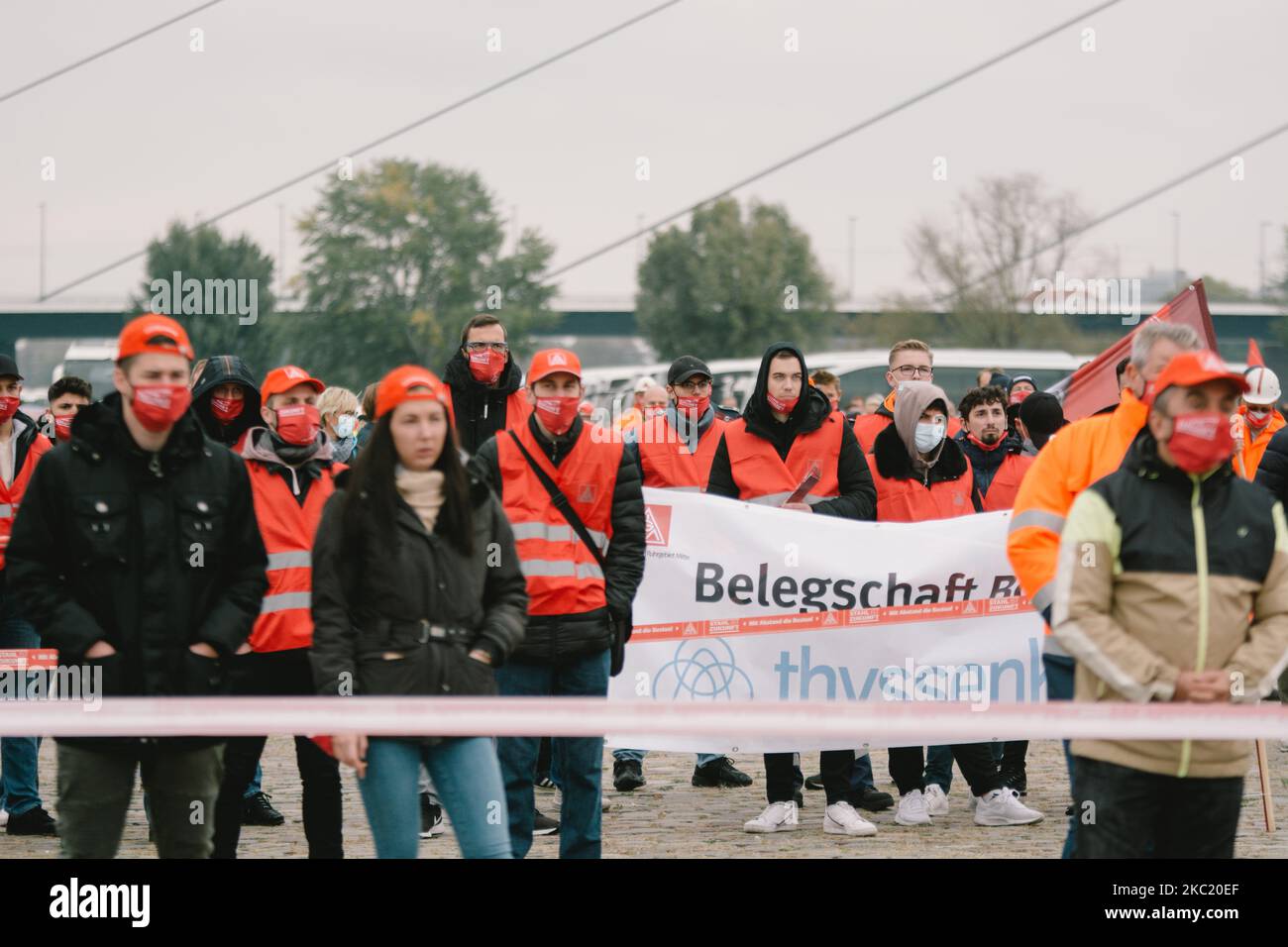 general view of steel workers protest and demand for rescue package in Duesseldorf, Germany, on October 16, 2020. (Photo by Ying Tang/NurPhoto) Stock Photo