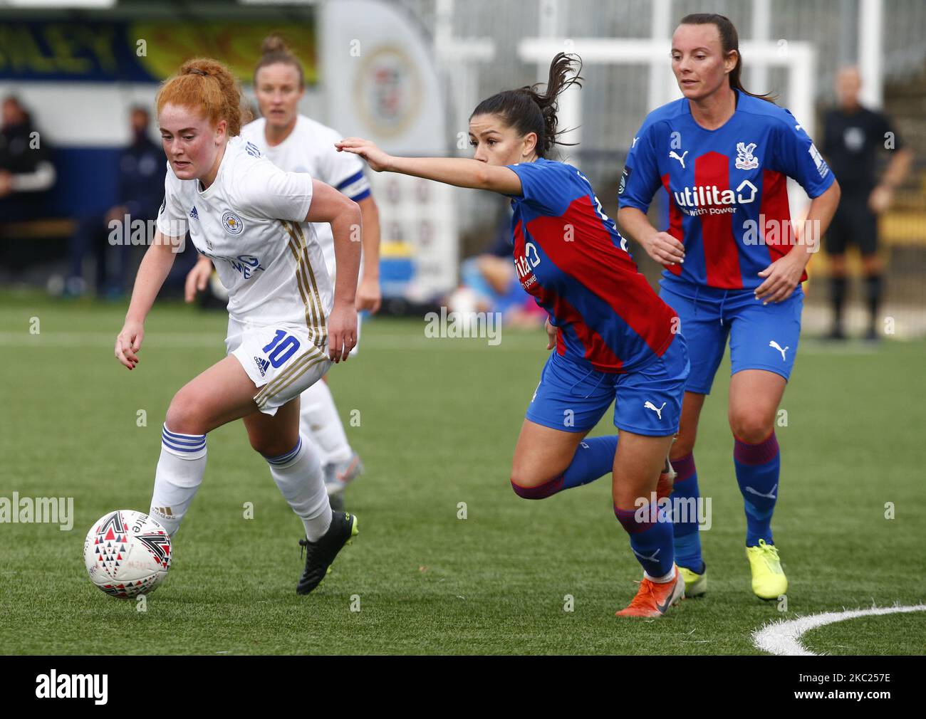 L r annabel blanchard of leicester city women holds of ffion morgan of