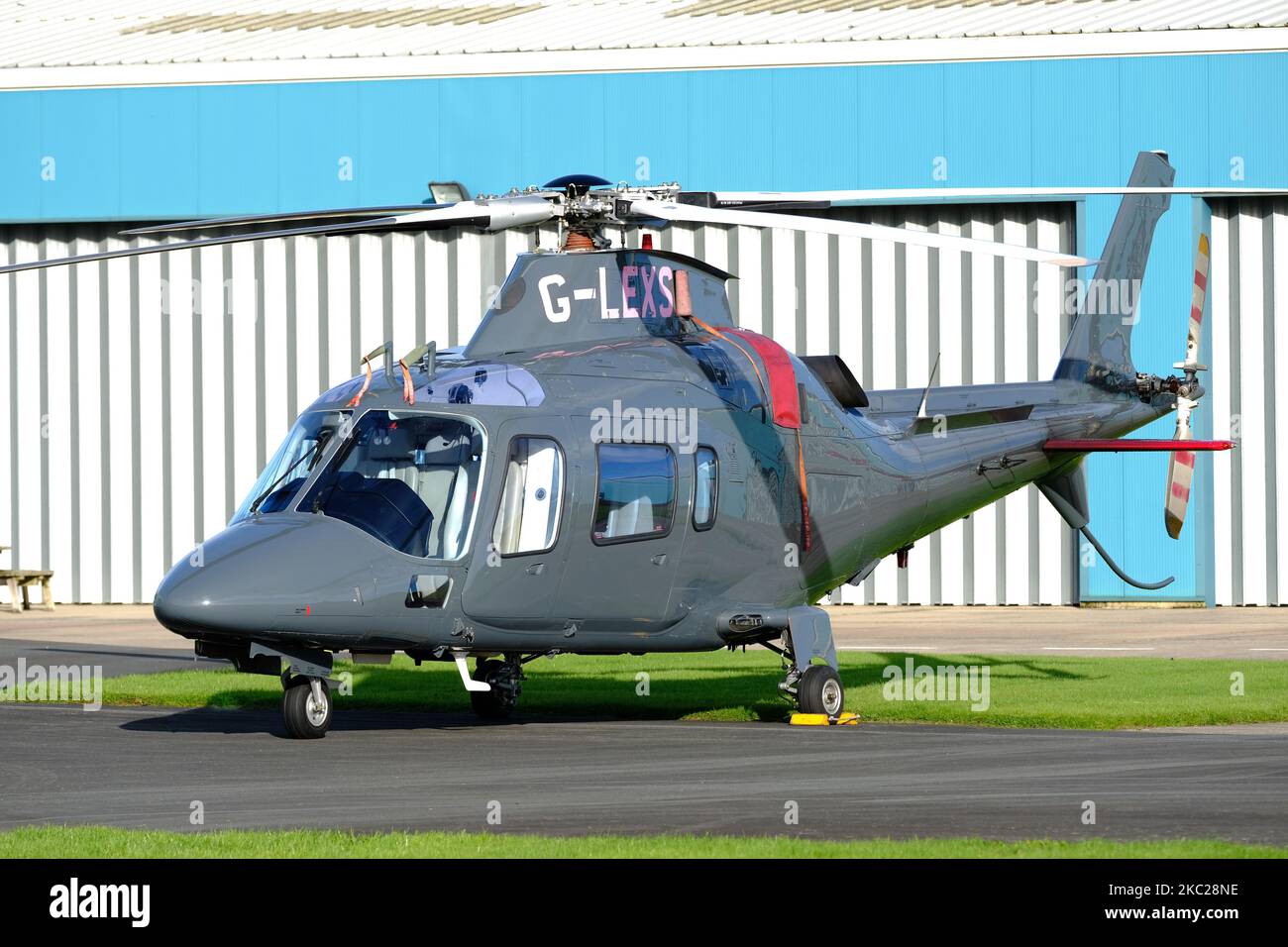 Agusta A109E helicopter often used for executive and corporate luxury air travel - registration G-LEXS Stock Photo