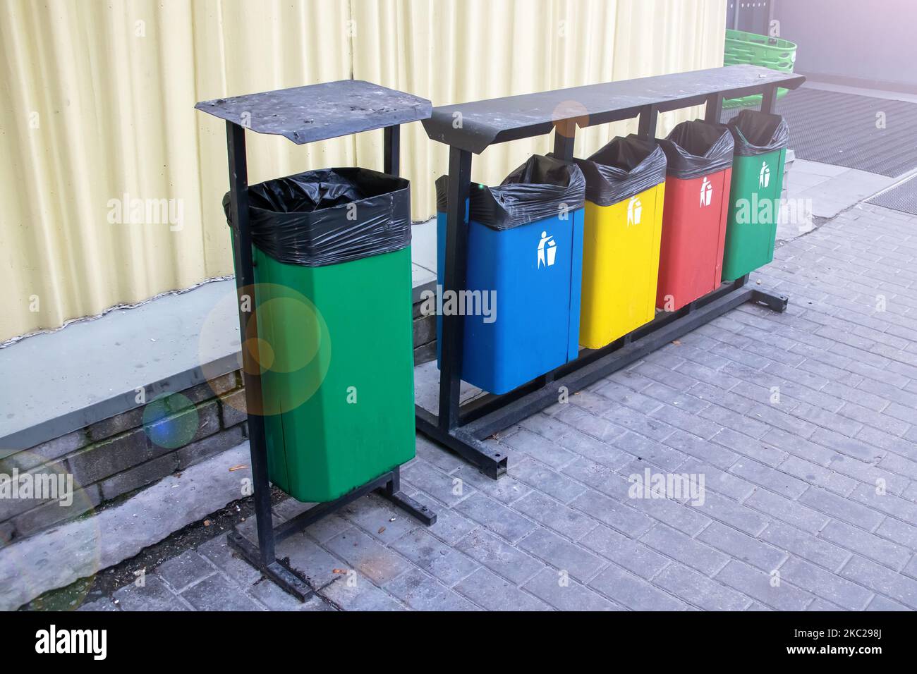 Colored bins for separate garbage collection close up Stock Photo