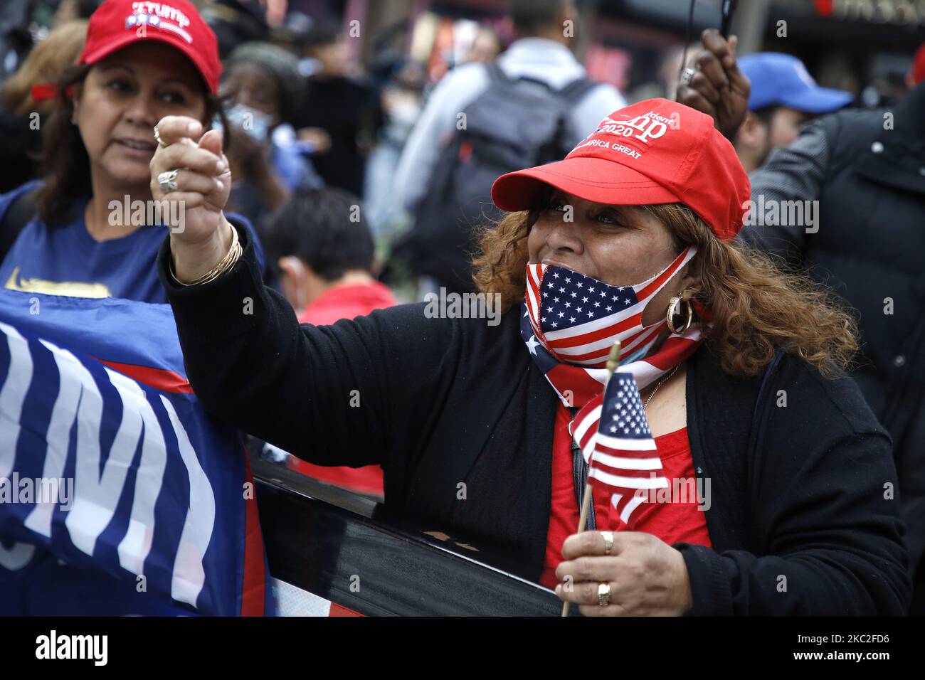 Supporters of President Trump clash with supporters of Joe Biden in Herald Square on October 24, 2020 in New York City. With the November 3rd Election Day fast approaching, tensions and verbal confrontations were heard from both party voters as they yelled slogans across 34th Street. (Photo by John Lamparski/NurPhoto) Stock Photo