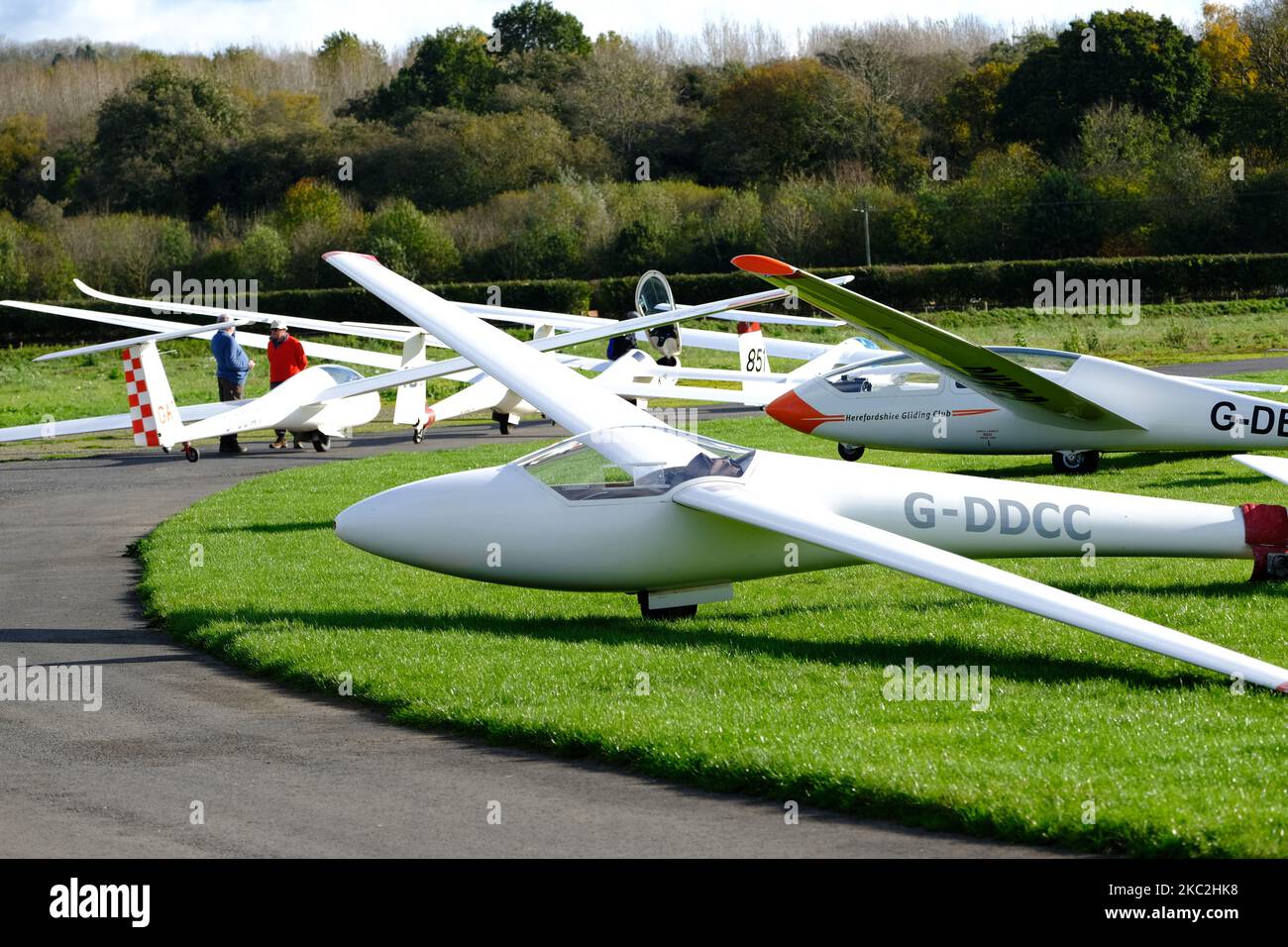 Busy view of glider club activity at Herefordshire Gliding Club at Shobdon airfield in November 2022 Stock Photo