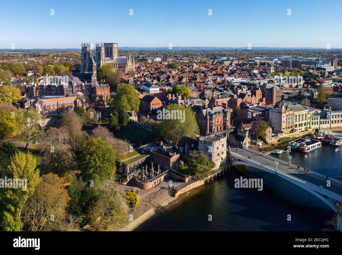 Aerial view of York Minster, the River Ouse and the city of York in the United Kingdom. Stock Photo