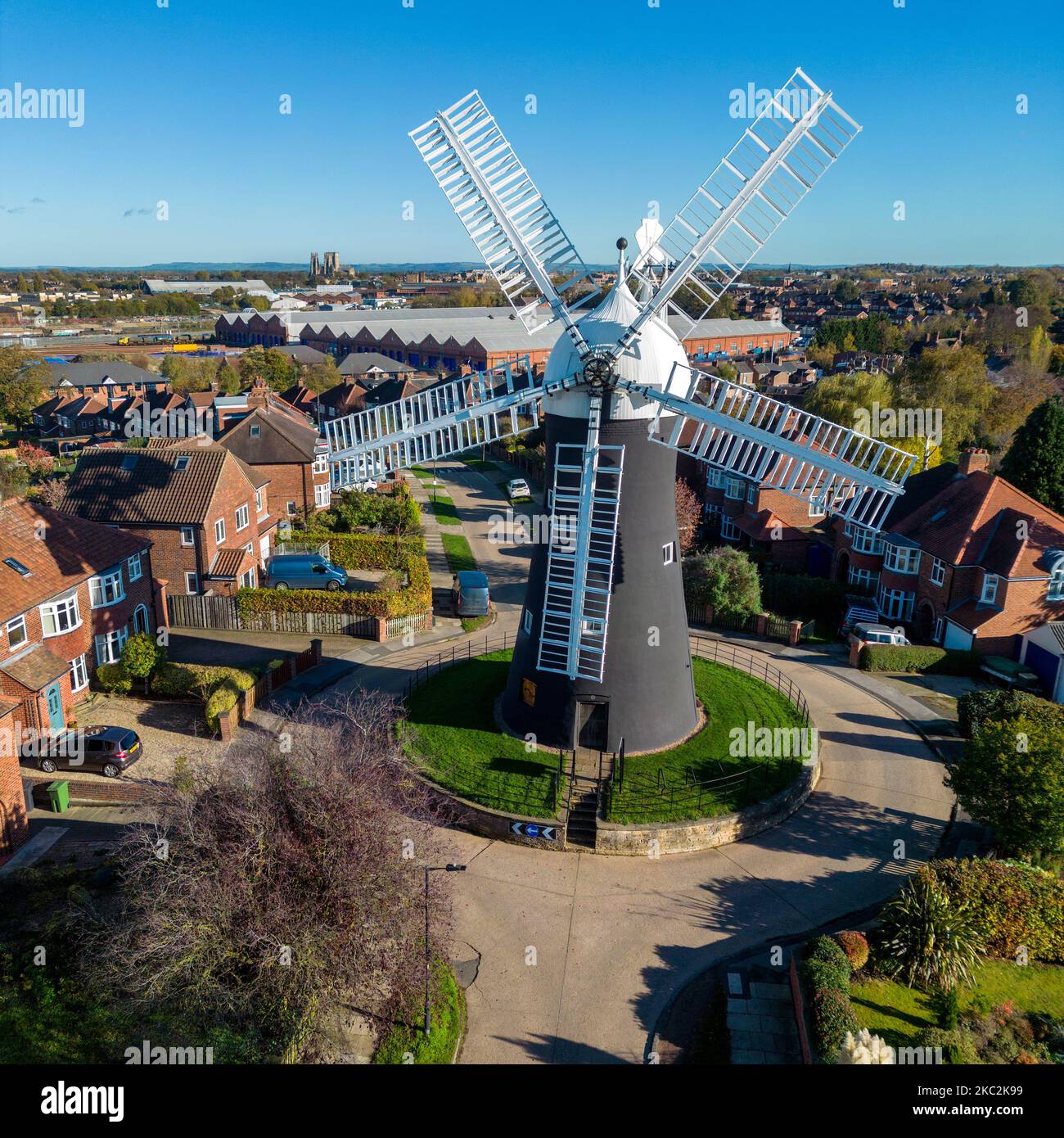 Holgate Windmill in the city of York in the United Kingdom. Built in 1770. Following restoration, the mill is now in full working order. York Minster Stock Photo