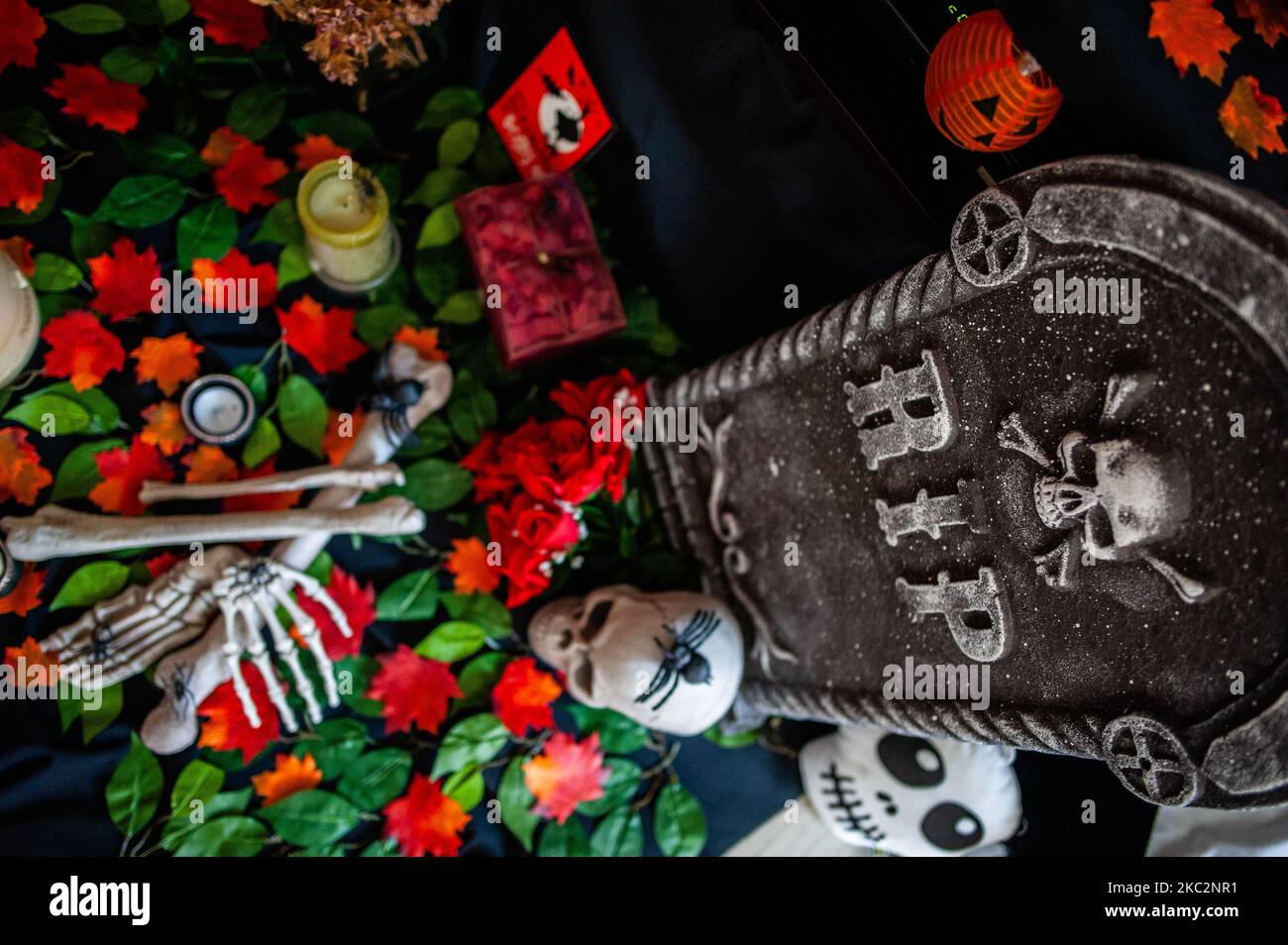 Halloween decorations are ready in a house, in The Netherlands, on
