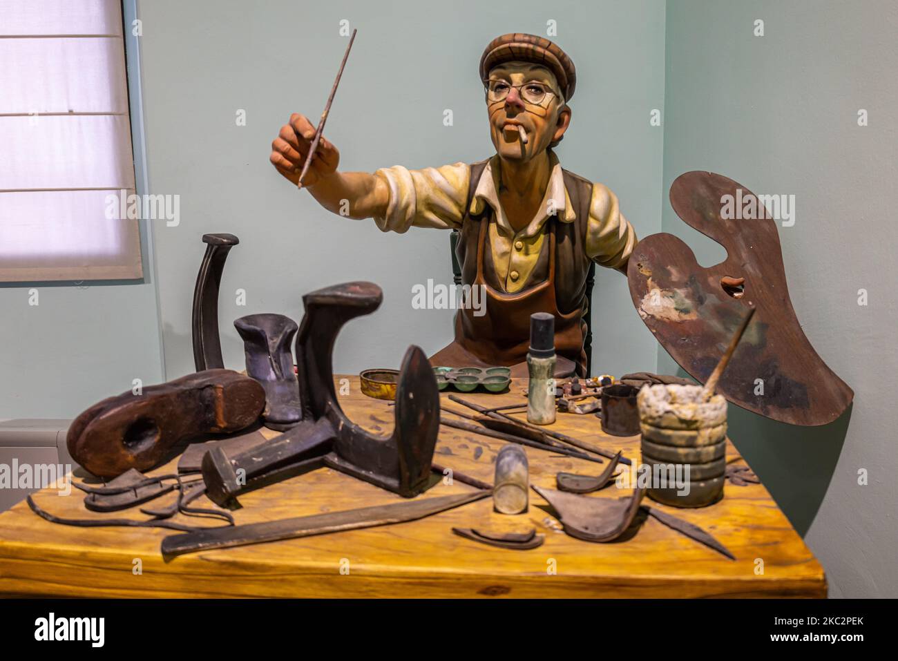 1989 pardoned Falla 'Who is a cobbler makes shoes ', Museu Faller de València, Spain Stock Photo