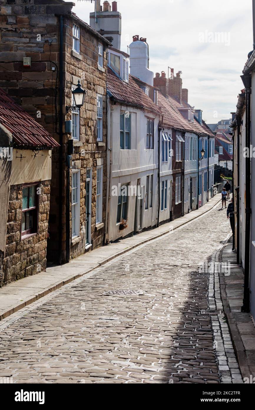 Typical cobbled street Whitby North Yorkshire England Stock Photo