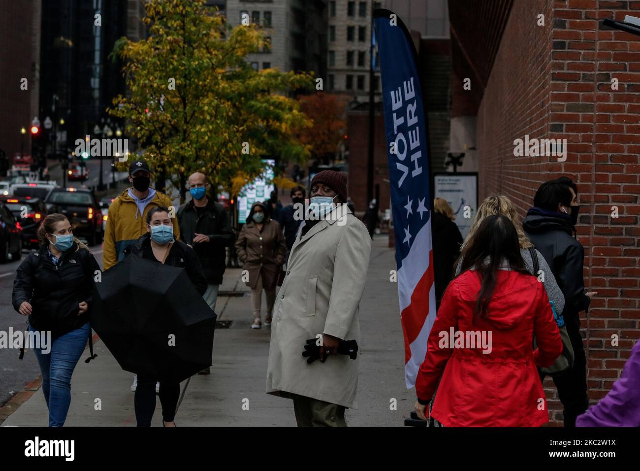People waits in early voting line at Boston CIty Hall Plaza, Boston, MA ...
