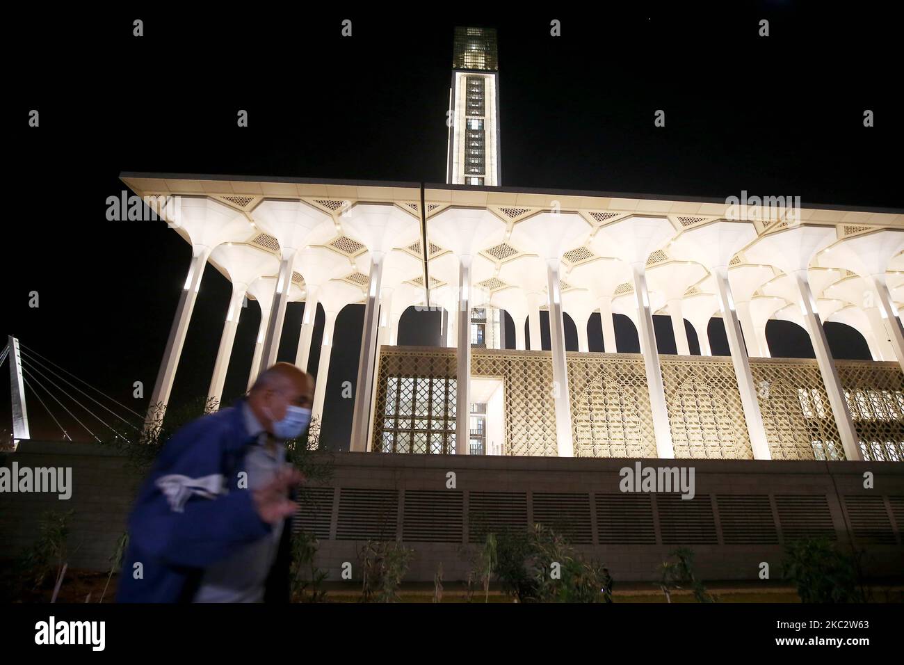 October 28, 2020, Algeria, Algiers: an exterior view of the Great Mosque of Algiers, also known as Djamaa el Djazair. The Great Mosque of Algiers was designed by the German architectural firm KSP Juergen Engel Architekten and engineers from Krebs und Kiefer International and built by the China State Construction Engineering Corporation (CSCEC). The mosque, considered one of the largest mosques in the world and home to the tallest minaret in the world, will open for prayer on Thursday on the occasion of Al-Mouled Al-Nabawy and will be officially inaugurated on November 1, the 66th anniversary o Stock Photo