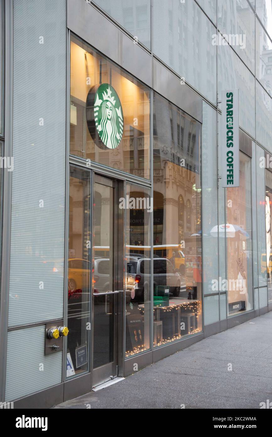 A store front of a Starbucks Coffee shop located in Midtown Manhattan