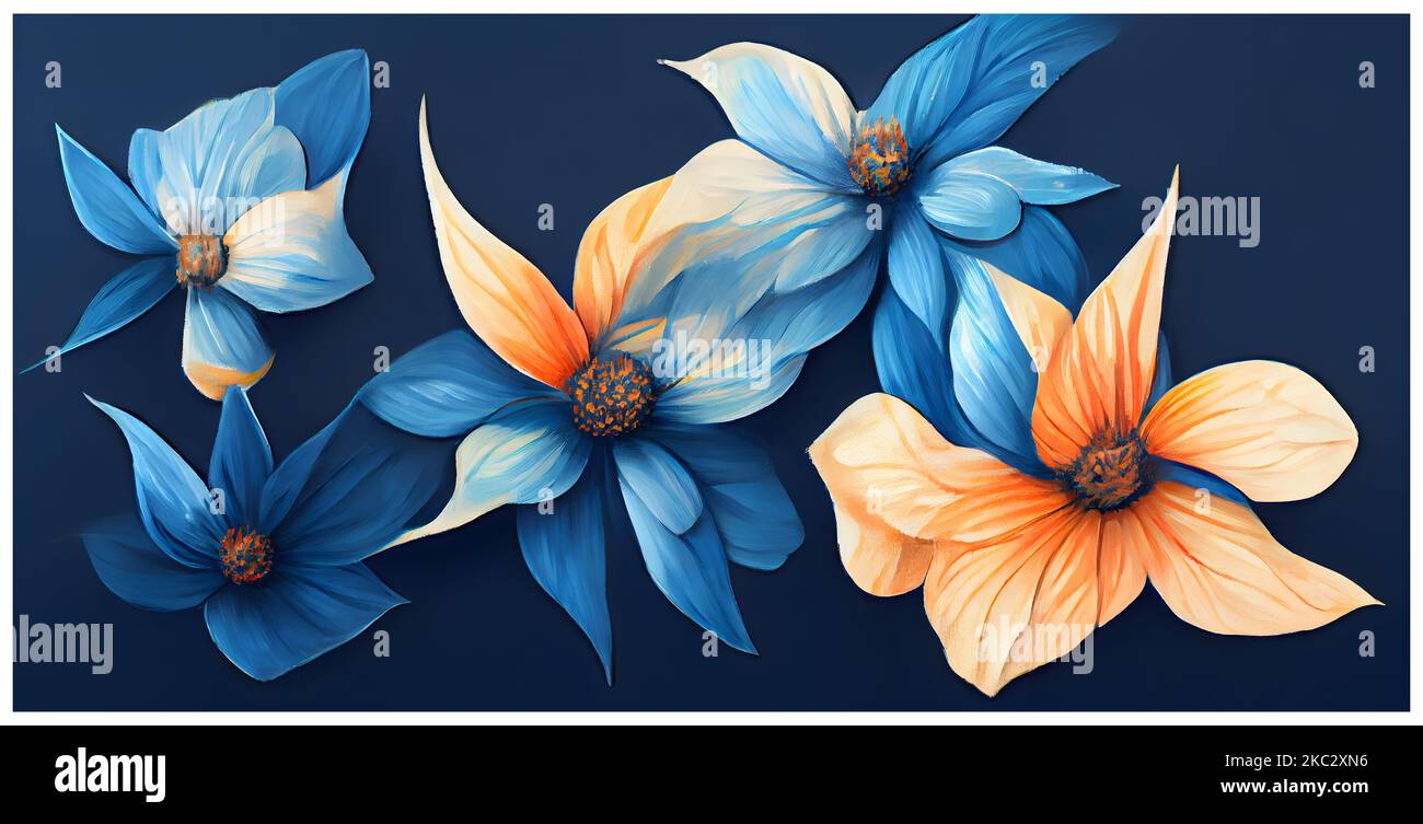 The delicate flowers bred with soft lines in blue orange and white
