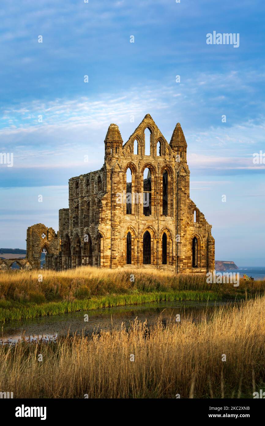 Whitby Abbey North Cliff Whitby North Yorkshire England in the early morning light Stock Photo