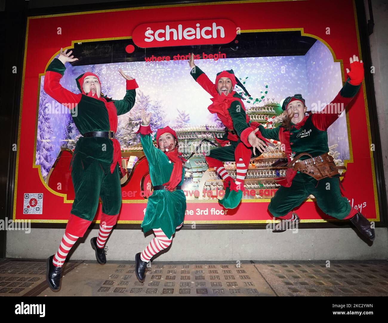 Hamleys staff during the unveiling of Hamleys Christmas windows in Regent Street, London