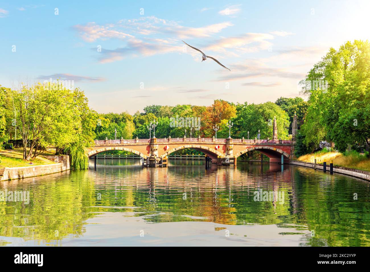 Gothic bridge over Spree, sunny day scenery of Berlin, Germany Stock ...