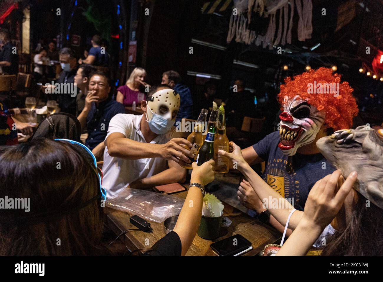 Revellers gathered in Hong Kong's entertainment district Lan Kwai Fong