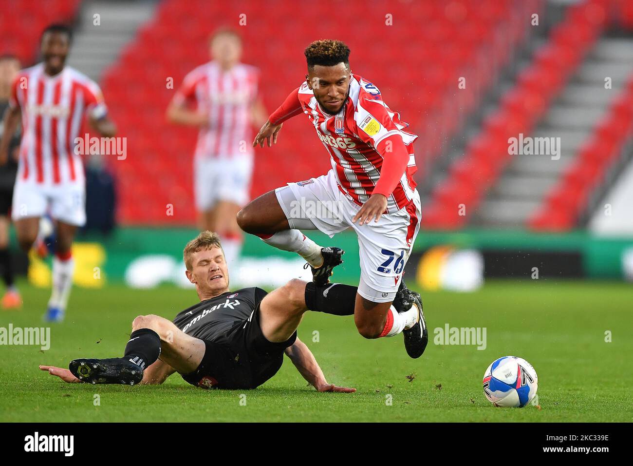 Michael Smith of Rotherham United fouls Tyrese Campbell of Stoke City ...