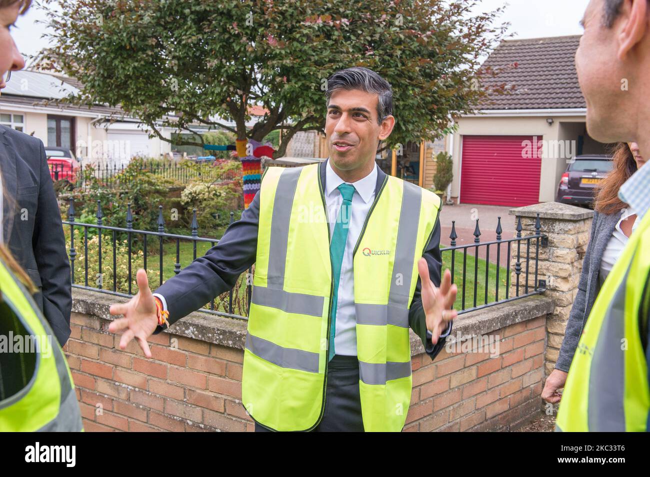 3 September 2021: Visit by Rishi Sunak to the village of Picton in North Yorkshire to see the rollout of fibre broadband by Hessle based company Quick Stock Photo