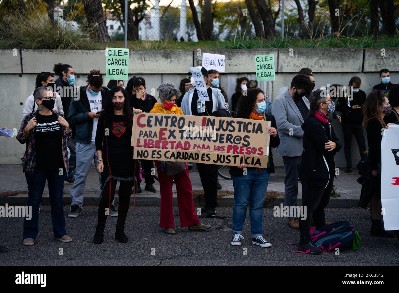 Protest outside the CIE in Aluche, Madrid, Spain, November 1, 2020, in