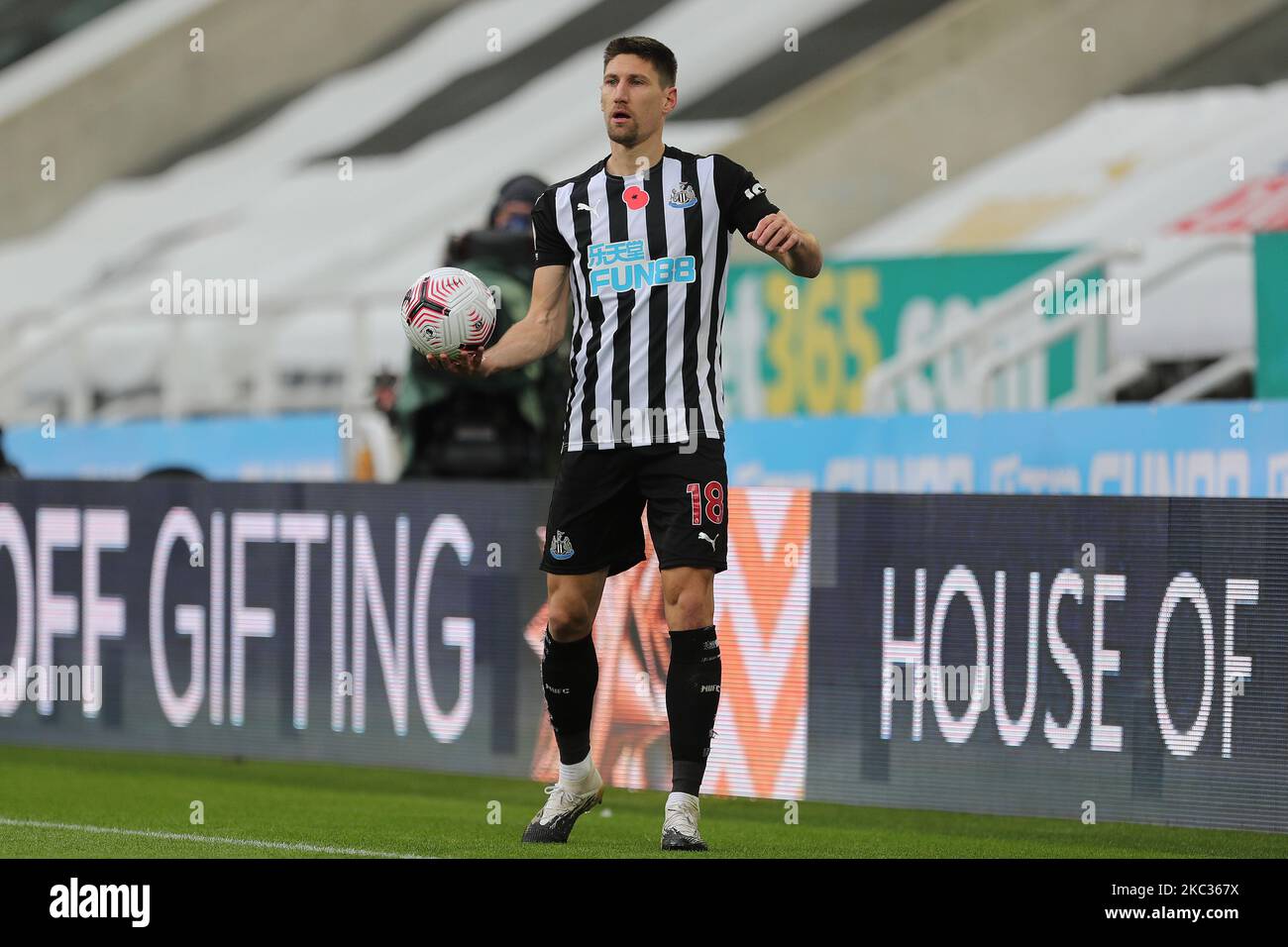 Federico Fernandez of Newcastle United during the Premier League match between Newcastle United and Everton at St. James's Park, Newcastle on Sunday 1st November 2020. (Photo by Mark Fletcher/MI News/NurPhoto) Stock Photo