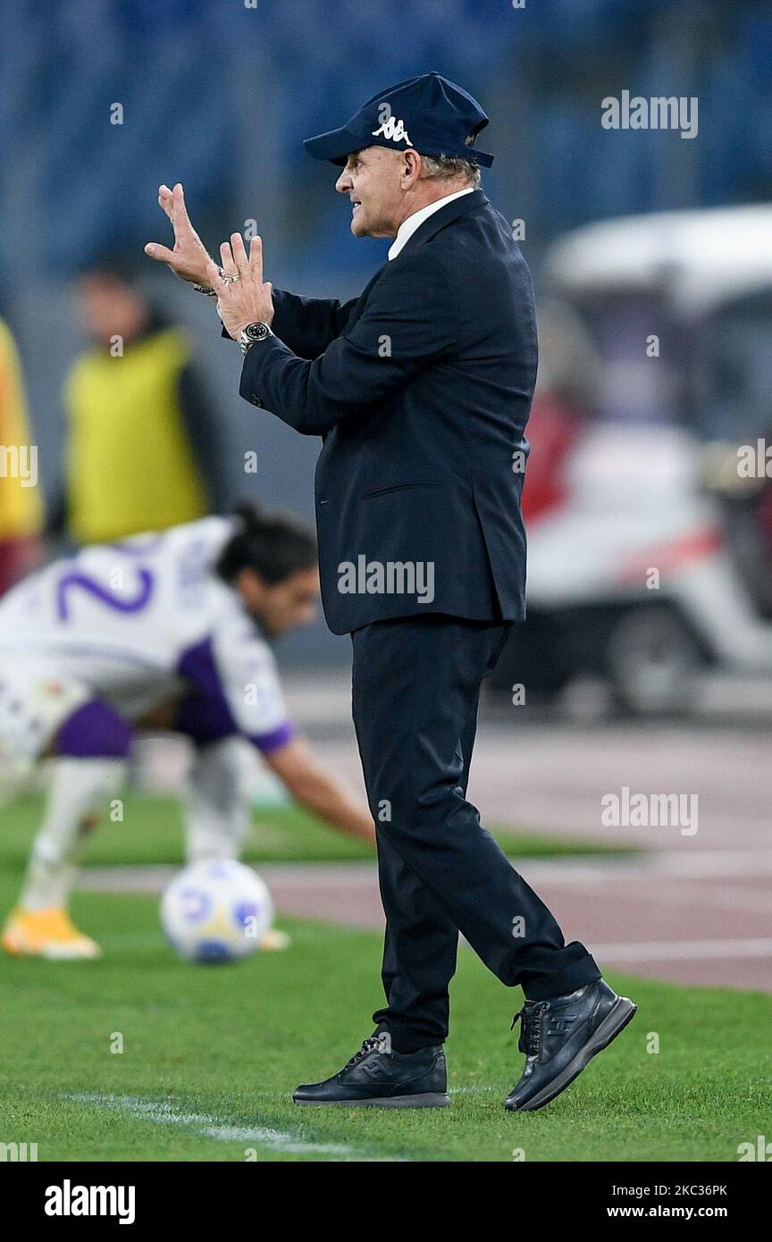 Giuseppe Iachini manager of Fiorentina gestures during the Serie A match between AS Roma and ACF Fiorentina at Stadio Olimpico, Rome, Italy on 1 November 2020. (Photo by Giuseppe Maffia/NurPhoto) Stock Photo