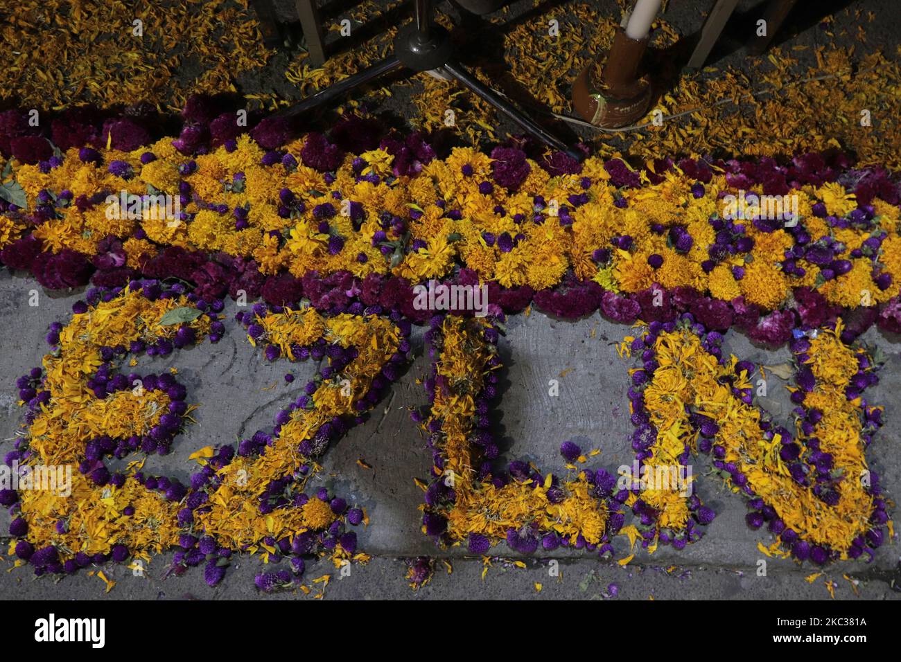 Offerings dedicated to the Zapatista Army of National Liberation installed by the Otomí community on the occasion of the Day of the Dead in Mexico, which keeps the facilities of the National Institute of Indigenous Peoples in Mexico City occupied. (Photo by Gerardo Vieyra/NurPhoto) Stock Photo