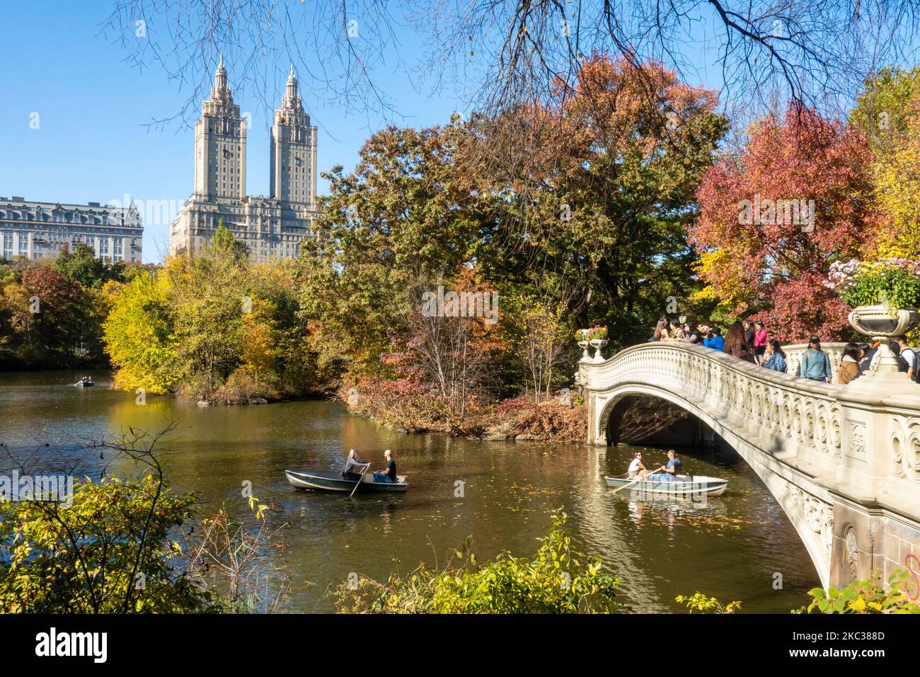 Central Park in New York City showcases beautiful fall foliage around