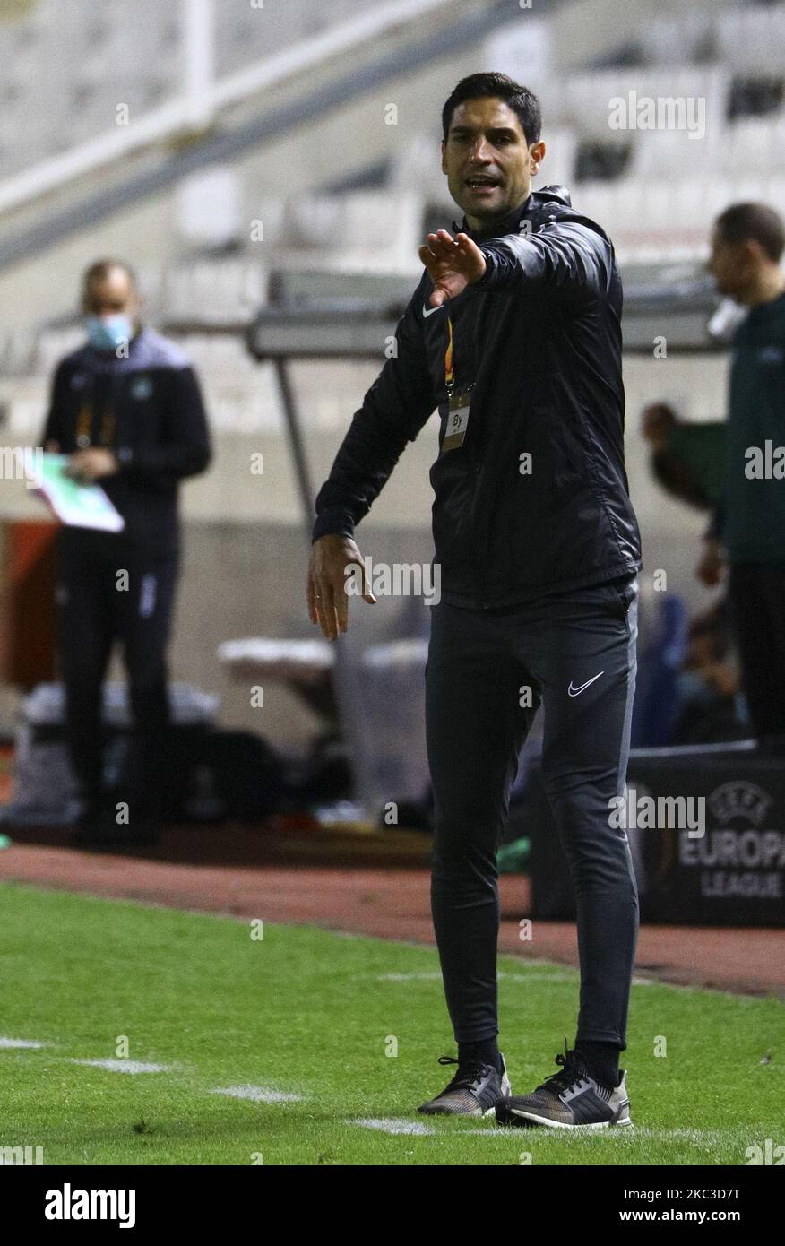 Granada's 2nd assistant coach Victor Lafuente gives instructions to players during a football match Group E Europa League between Omonia and Granada at GSP stadium in Nicosia. Cyprus, Thursday, November 5, 2020 (Photo by Danil Shamkin/NurPhoto) Stock Photo