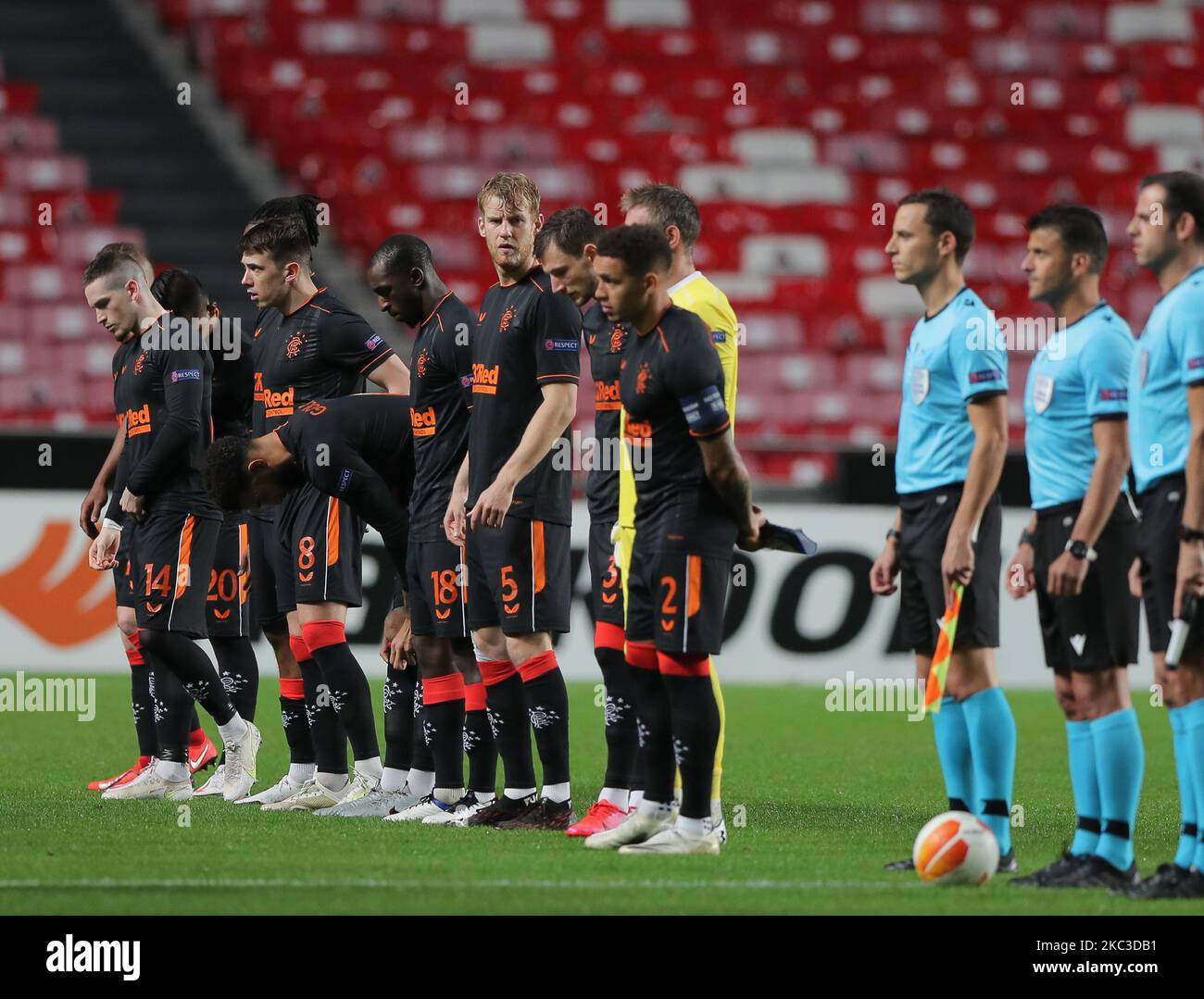 Rangers FC Team during the UEFA Europa League Group D stage match between SL Benfica and Rangers FC at Estadio da Luz on November 5, 2020 in Lisbon, Portugal. (Photo by Paulo Nascimento/NurPhoto) Stock Photo