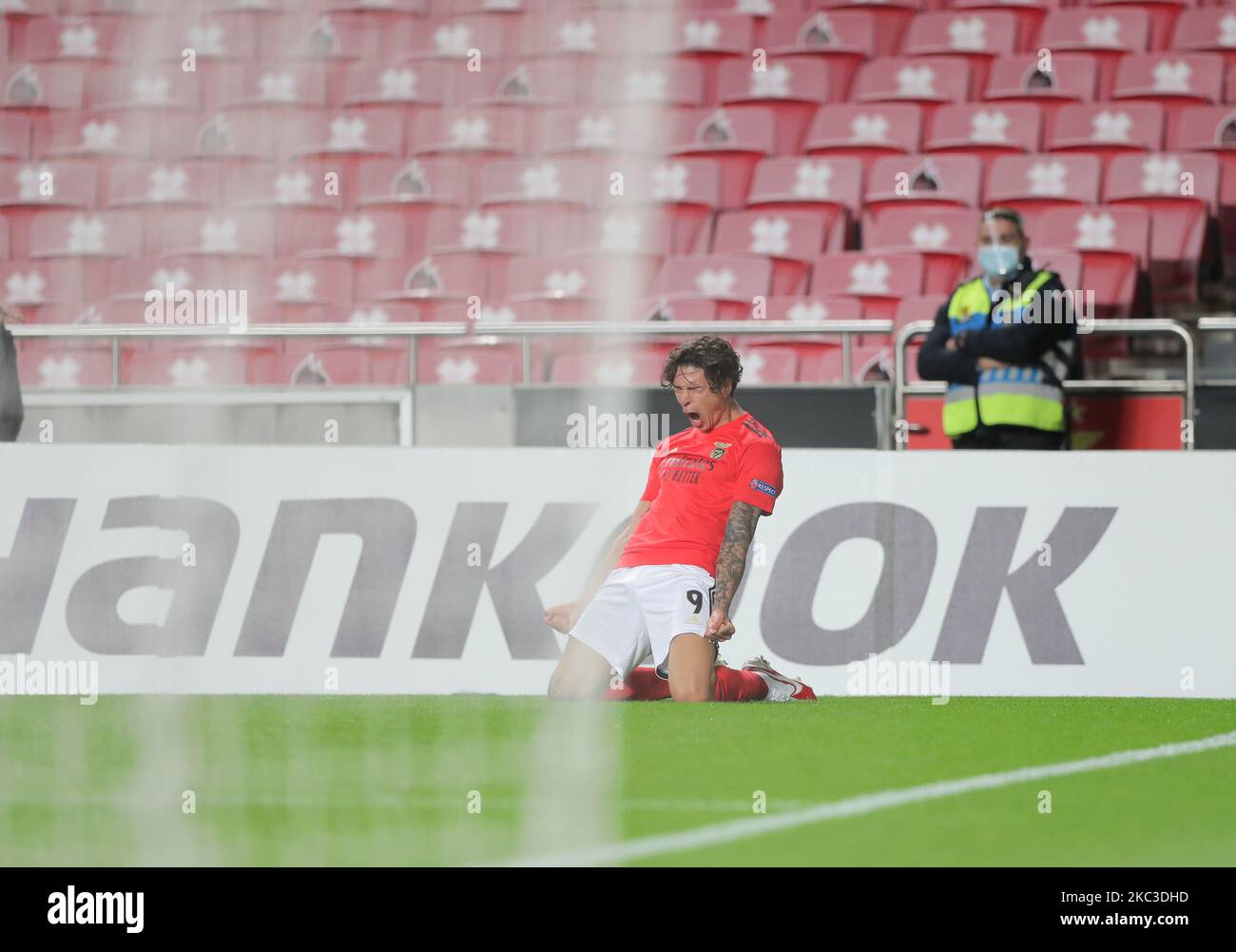 Darwin Nunez Luis of SL Benfica celebrates after scoring a goal during the UEFA Europa League Group D stage match between SL Benfica and Rangers FC at Estadio da Luz on November 5, 2020 in Lisbon, Portugal. (Photo by Paulo Nascimento/NurPhoto) Stock Photo