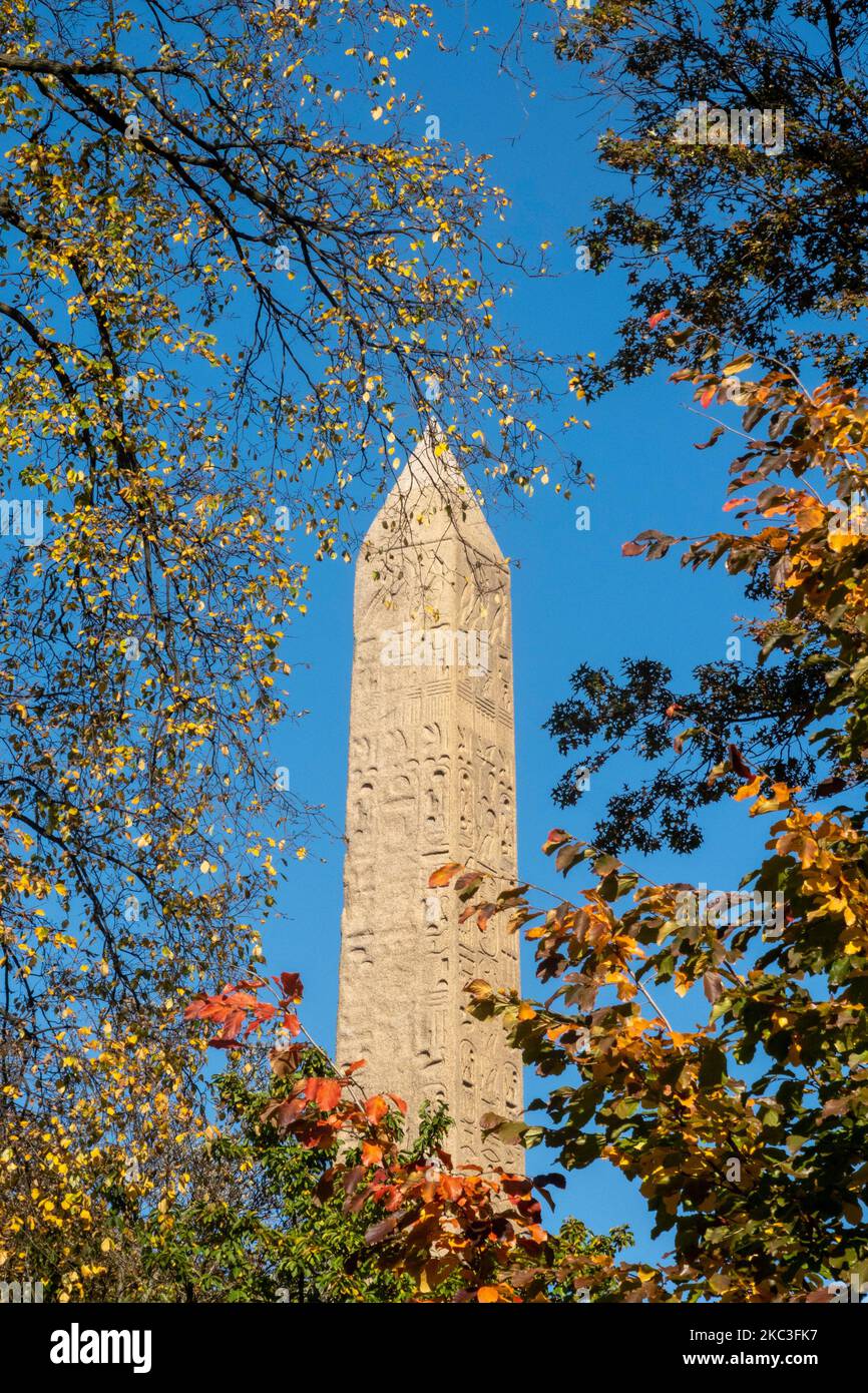 Cleopatra's Needle Obelisk with fall foliage in Central Park, New York