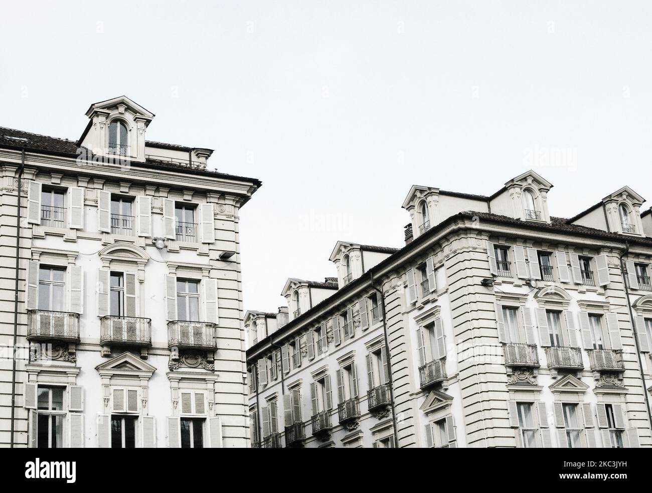 Turin, Italy. January 29, 2013. Architectural foreshortening in the city center of Turin Stock