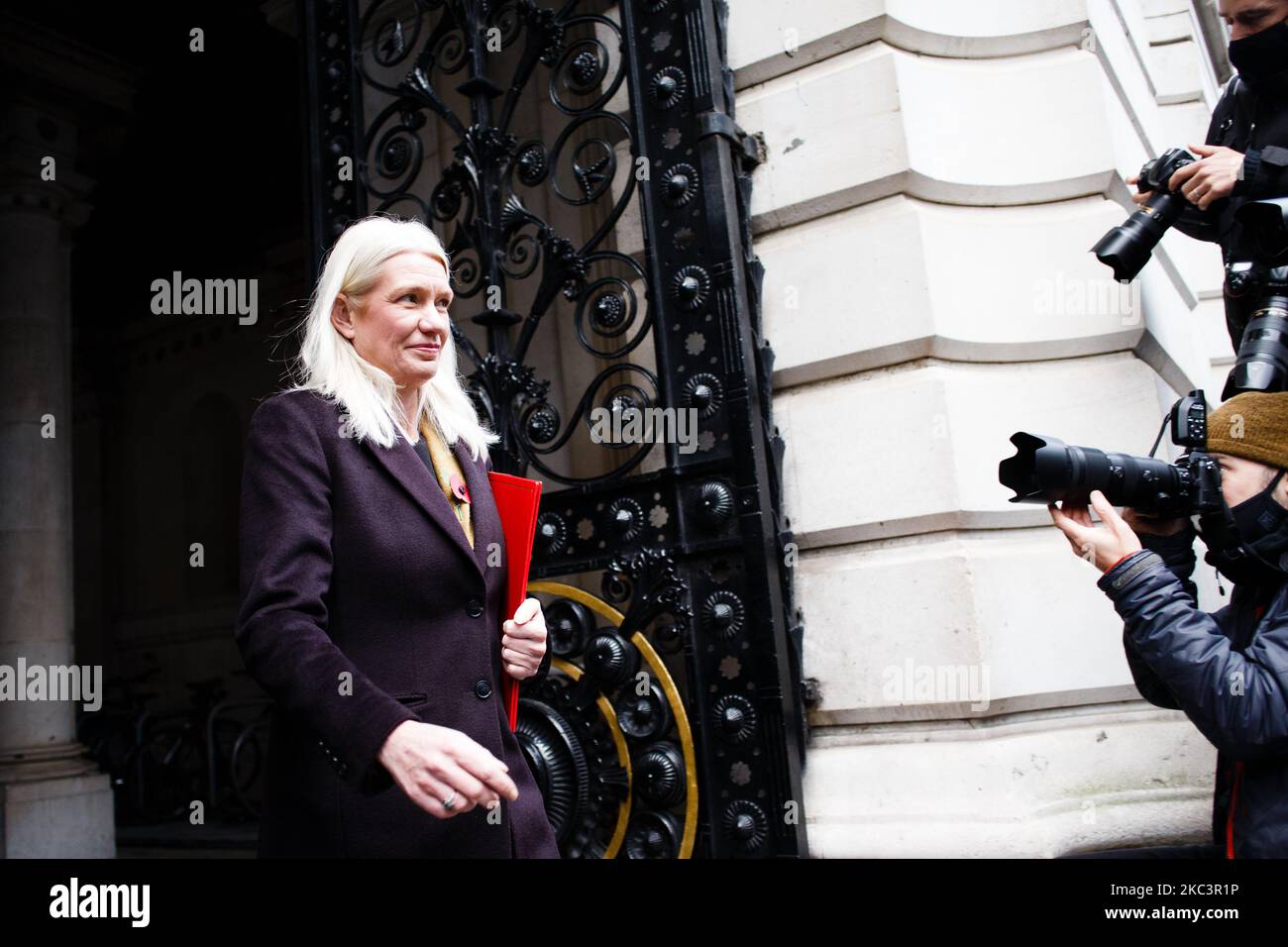 Minister without Portfolio at the Cabinet Office and Co-Chairman of the Conservative Party Amanda Milling, MP for Cannock Chase, returns to Downing Street from the weekly cabinet meeting, currently being held at the Foreign, Commonwealth and Development Office (FCDO), in London, England, on November 10, 2020. (Photo by David Cliff/NurPhoto) Stock Photo