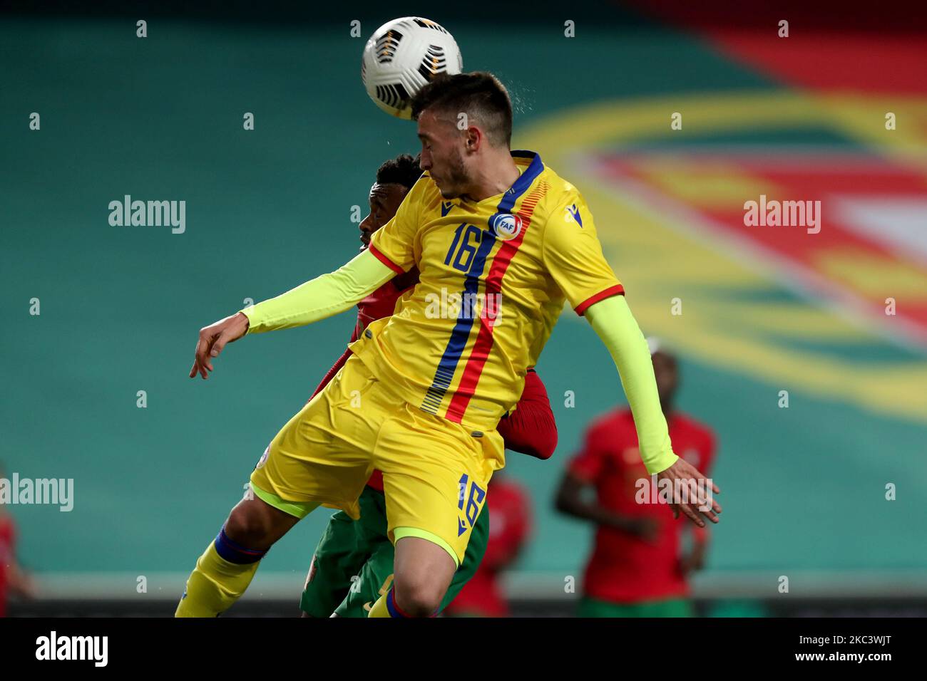 Alex Martnez of Andorra (R ) vies with Nelson Semedo of Portugal during the friendly football match between Portugal and Andorra, at the Luz stadium in Lisbon, Portugal, on November 11, 2020. (Photo by Pedro FiÃºza/NurPhoto) Stock Photo