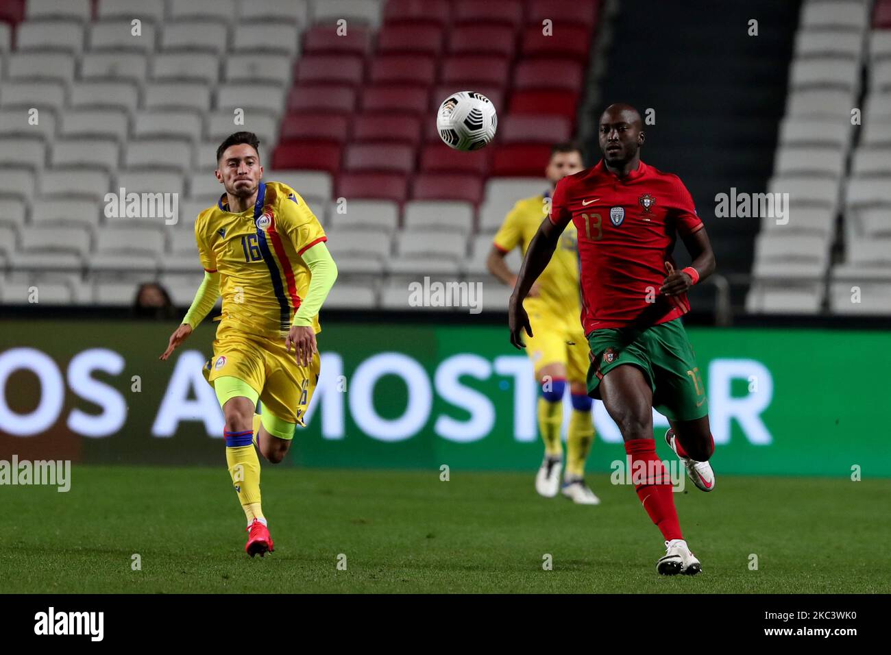 Danilo of Portugal (R ) vies with Alex Martnez of Andorra during the friendly football match between Portugal and Andorra, at the Luz stadium in Lisbon, Portugal, on November 11, 2020. (Photo by Pedro FiÃºza/NurPhoto) Stock Photo