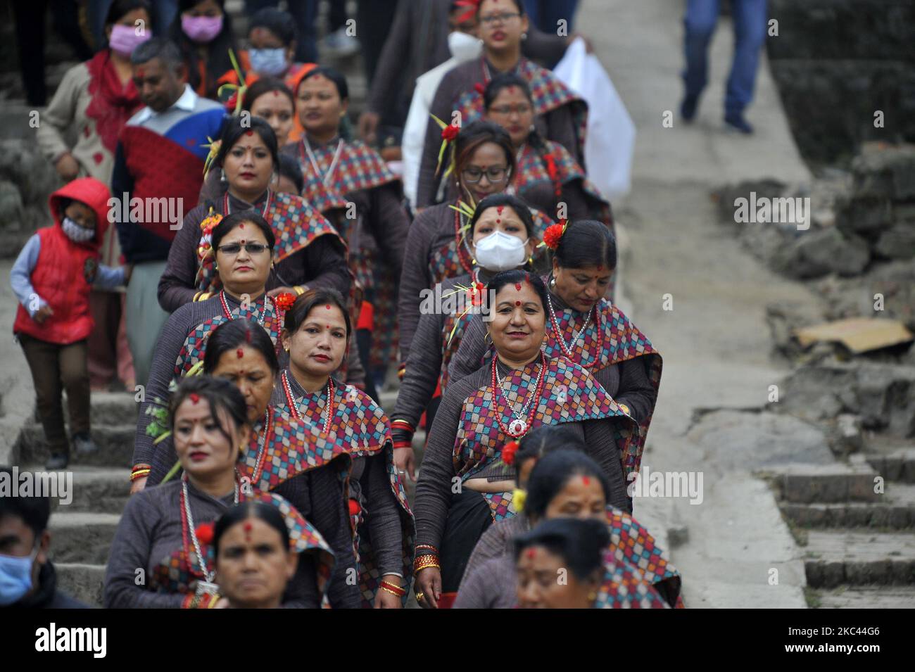 Newari people in a traditional attire parade of Nhu Dan (the Newari New ...