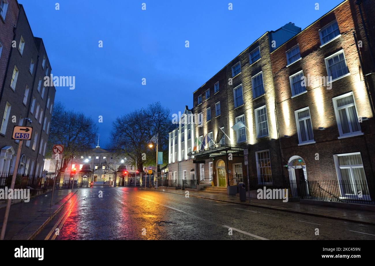 A general view of Molesworth Street and Leinster House, the seat of the Oireachtas, the parliament of Ireland. On Monday, November 16, 2020, in Dublin, Ireland. (Photo by Artur Widak/NurPhoto) Stock Photo
