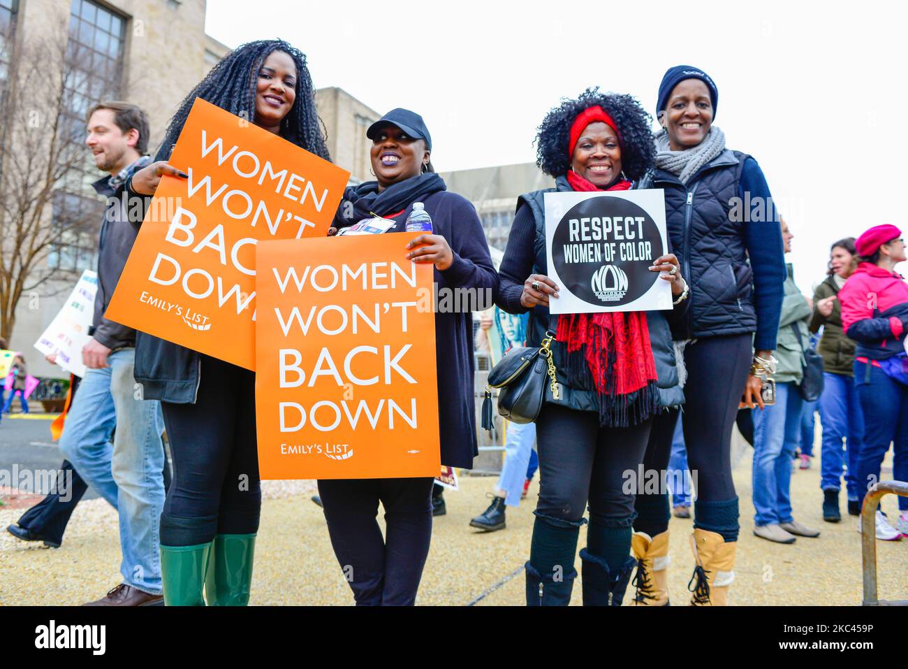 Women of color hold signs, 'Women won't back down', for Pro Choice America, fight for Abortion rights, Protect Roe v Wade, Washington DC Stock Photo