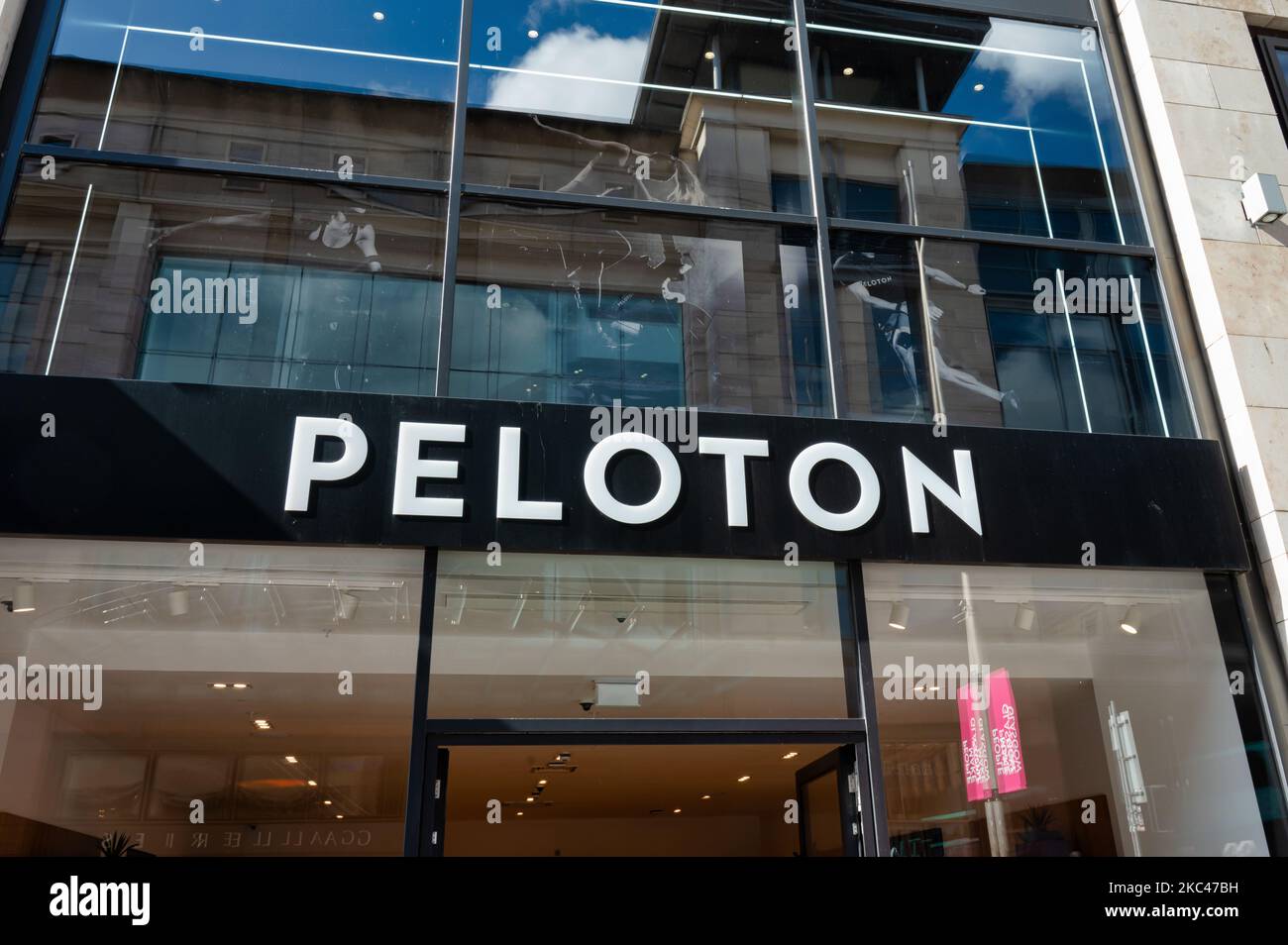 Glasgow, UK- Sept 10, 2022: The sign for Peloton store in downtown Glasgow, Scotland Stock Photo