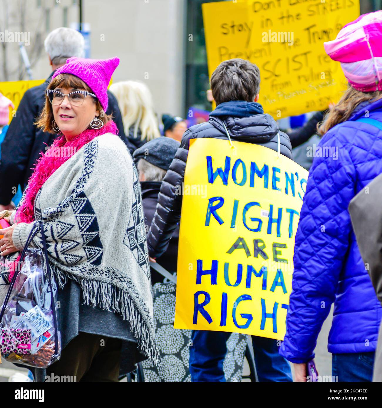 Posterd held by woman, one reads, 'Women's rights are human rights',  fight for Abortion rights, Roe v wade protest, Washington DC Stock Photo
