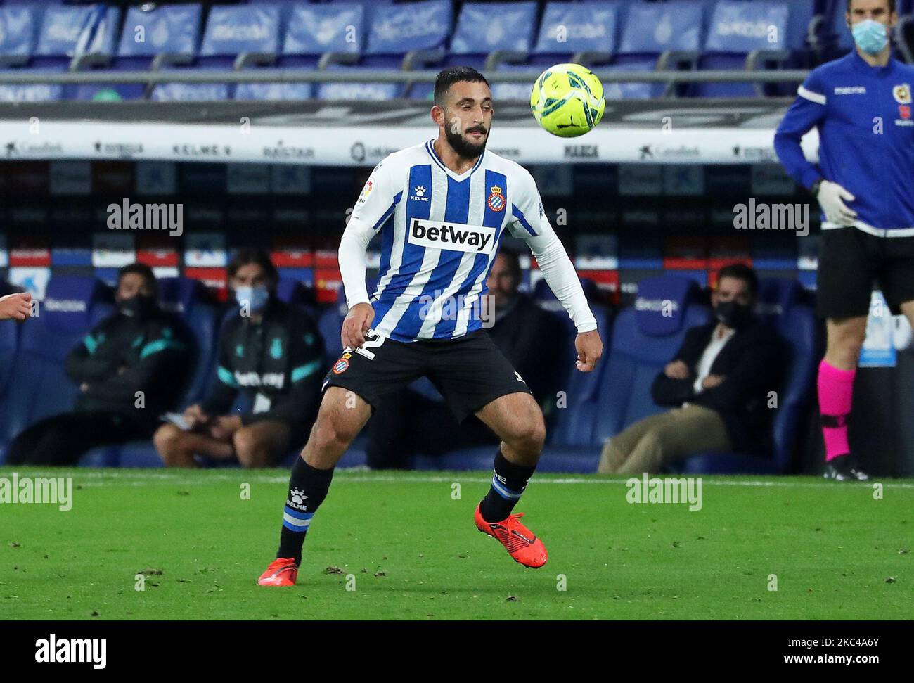 Matias Vargas during the match between RCD Espanyol and Girona FC, corresponding to the week 13 of the Liga Smartbank, played at the RCDE Stadium on 20th November 2020, in Barcelona, Spain. -- (Photo by Urbanandsport/NurPhoto) Stock Photo