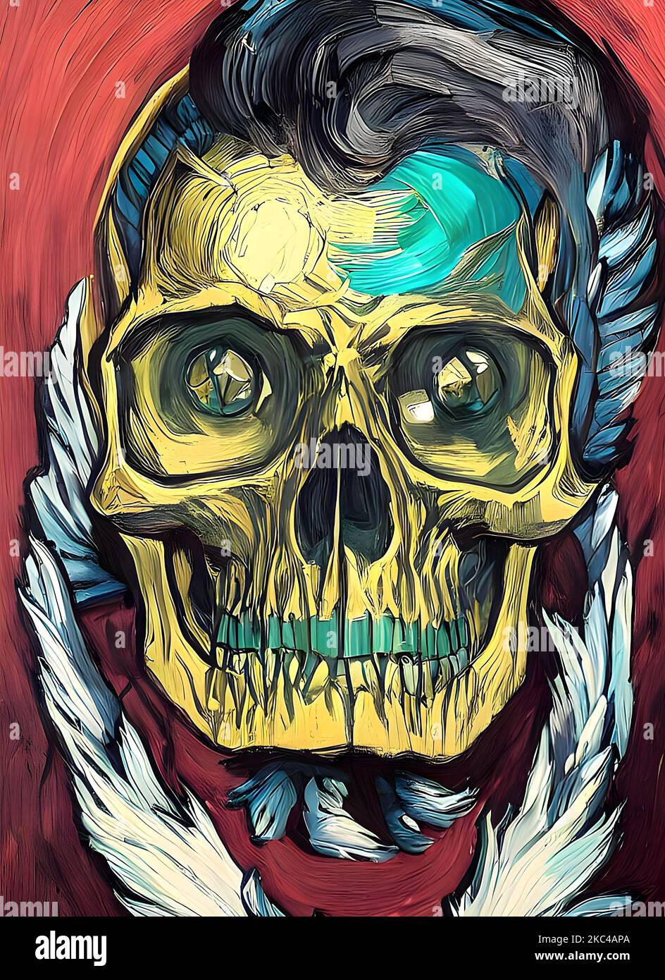 The abstract, colorful paintings of angel skulls, portrait, vertical Stock Photo