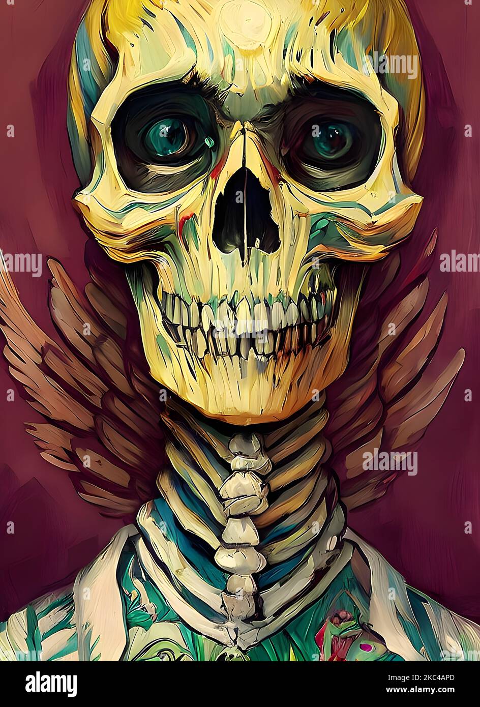 The abstract, colorful paintings of angel skulls, portrait, vertical Stock Photo