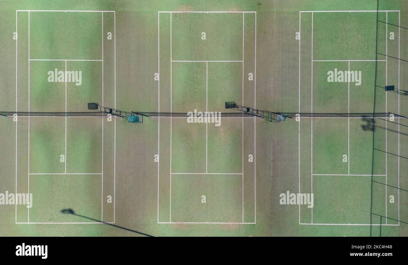 The three tennis courts on the Sunshine Coast Queensland, aerial, top view Stock Photo Alamy