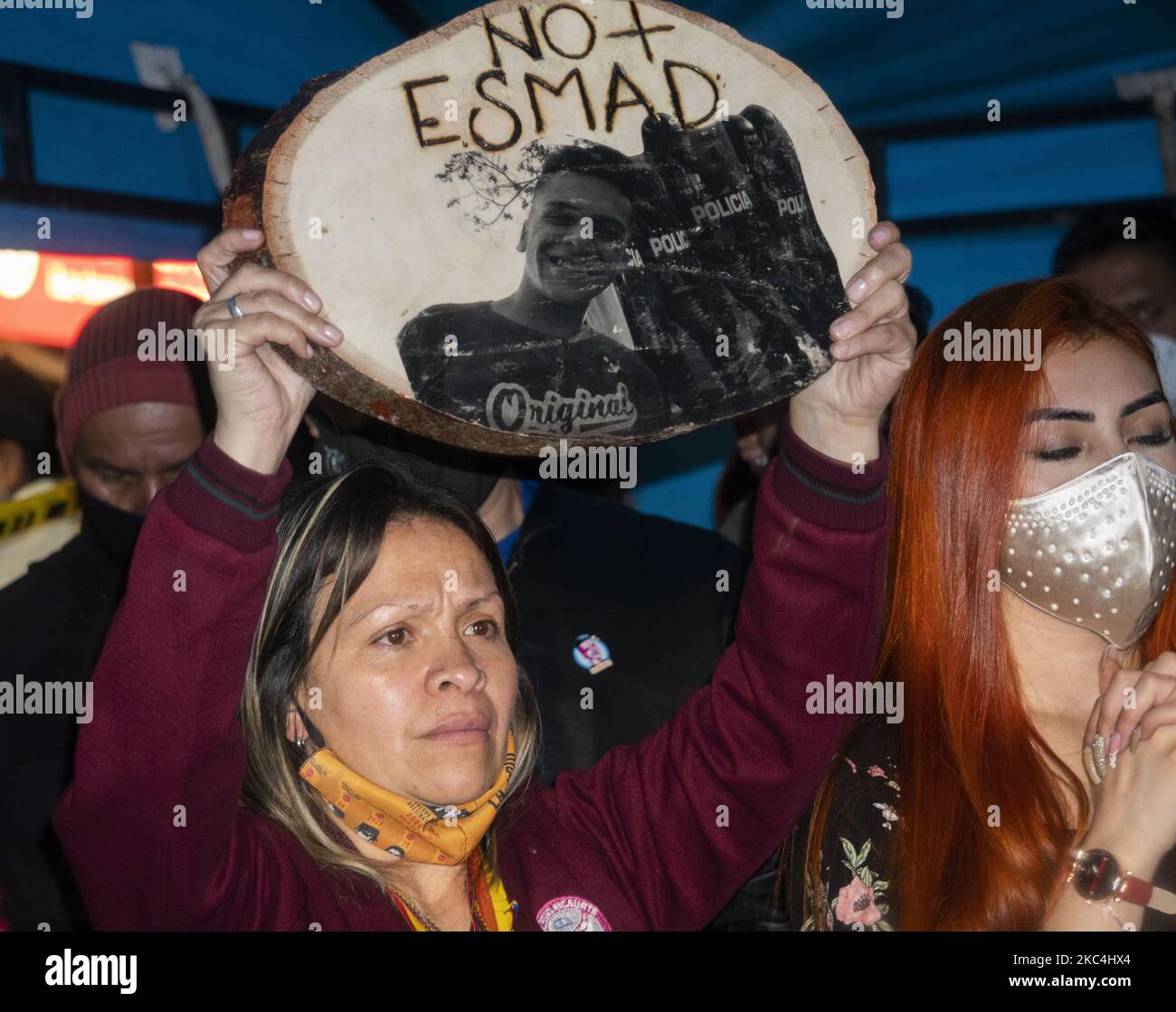 Dilan Cruz's mother at the tribute for the murder of Dilan Cruz by an ESMAD agent, during the anniversary of 1 year after being assassinated by an ESMAD agent, in Bogota, Colombia, on November 23, 2020. (Photo by Daniel Garzon Herazo/NurPhoto) Stock Photo