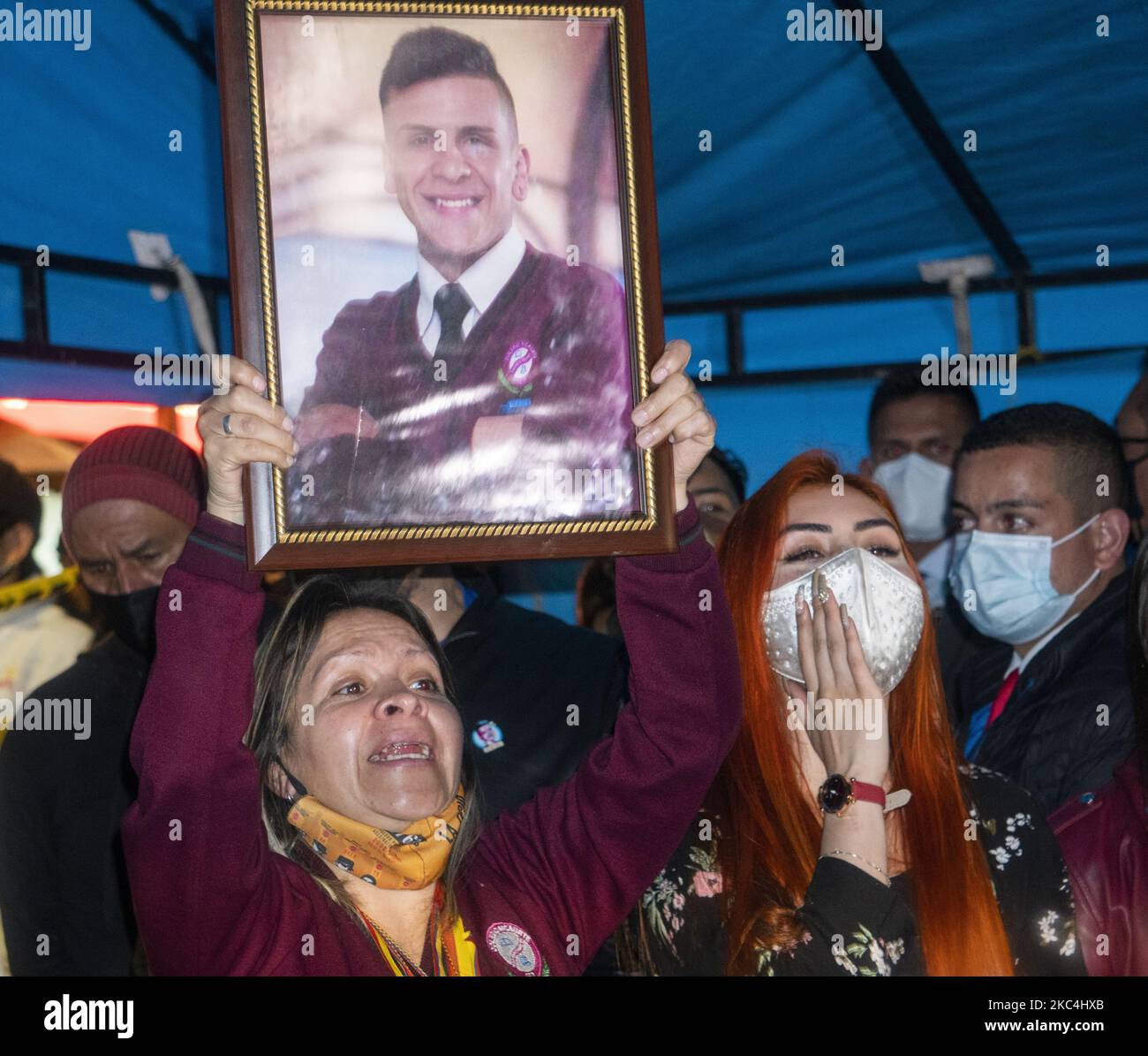 Dilan Cruz's mother at the tribute for the murder of Dilan Cruz by an ESMAD agent, during the anniversary of 1 year after being assassinated by an ESMAD agent, in Bogota, Colombia, on November 23, 2020. (Photo by Daniel Garzon Herazo/NurPhoto) Stock Photo