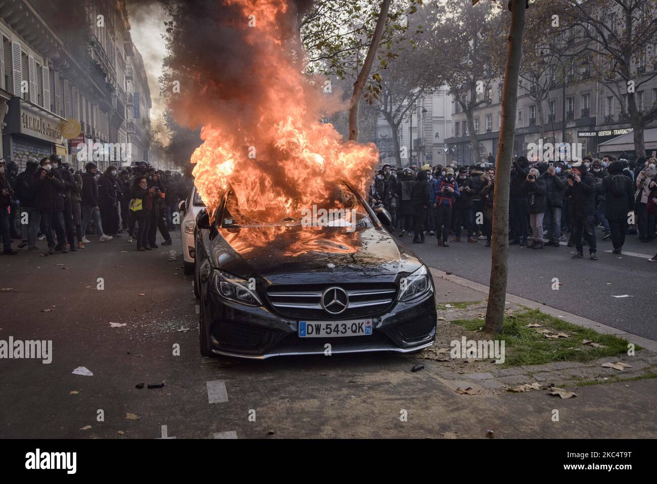 Protests continue in Paris against the global security law. Paris, 28th of November 2020. (Photo by Jacopo Landi/NurPhoto) Stock Photo