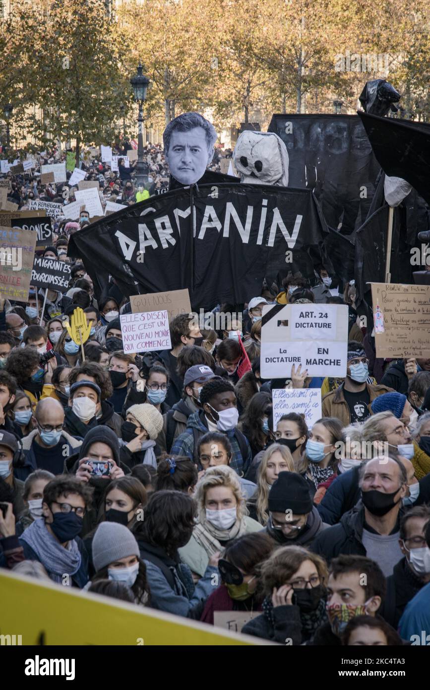 Protests continue in Paris against the global security law. Paris, 28th of November 2020. (Photo by Jacopo Landi/NurPhoto) Stock Photo