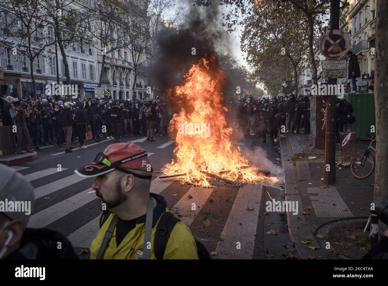 Protests continue in Paris against the global security law. Paris, 28th of November 2020. (Photo by Jacopo Landi/NurPhoto) Stock Photo