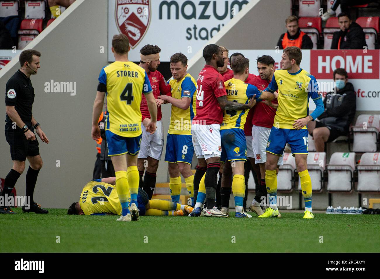 Tempers flare at the start of the second half during the FA Cup 2nd ...